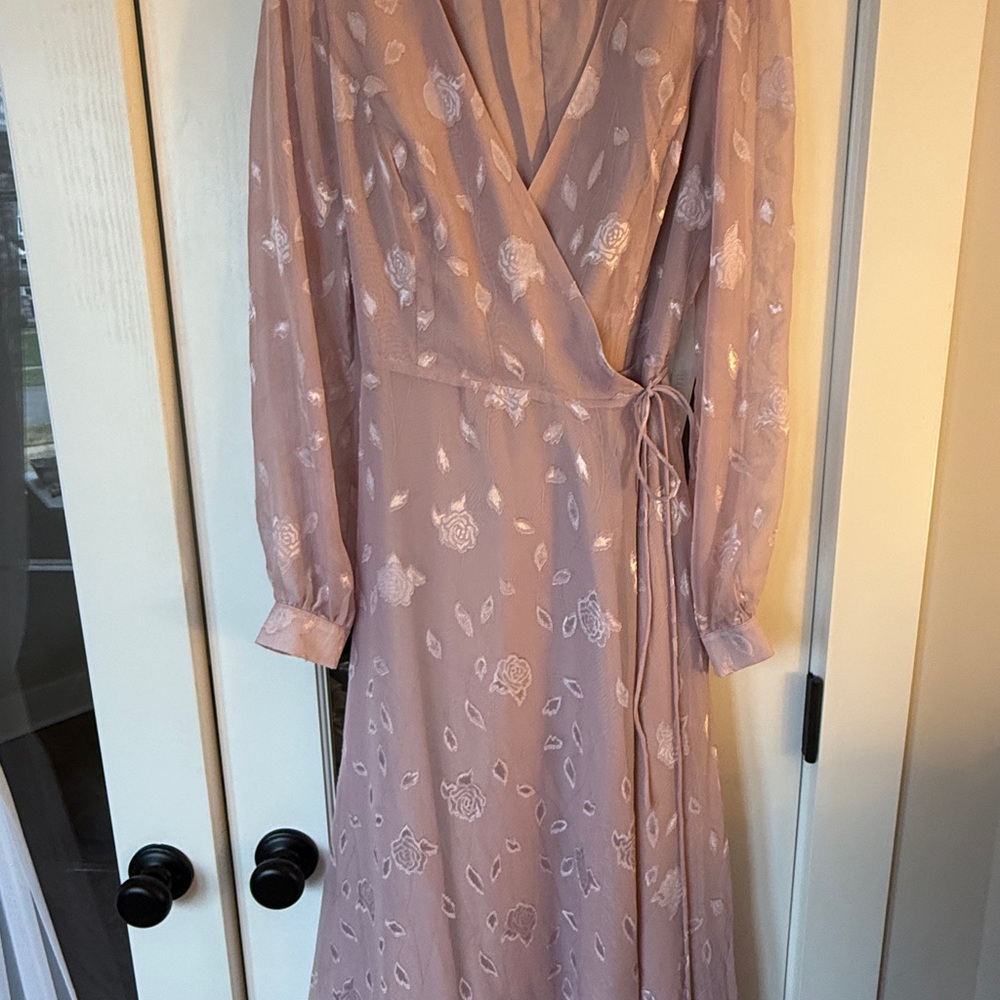 Lulu's Mauve-Blue Floral Long Sleeve Wrap Maxi Dress